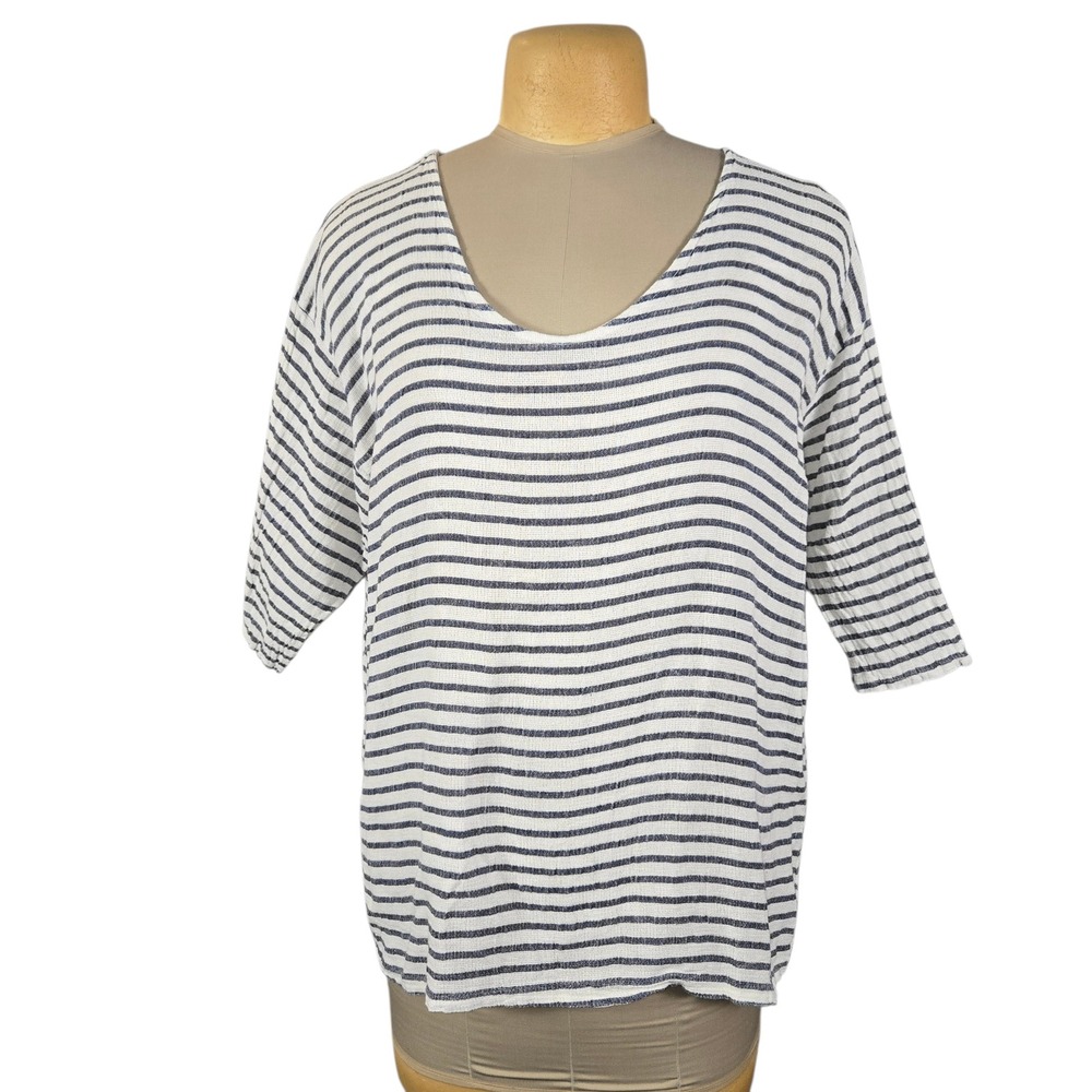 Made in Italy Blue White Striped Linen Cotton Scoop Neck Top ART‎ 804 OS